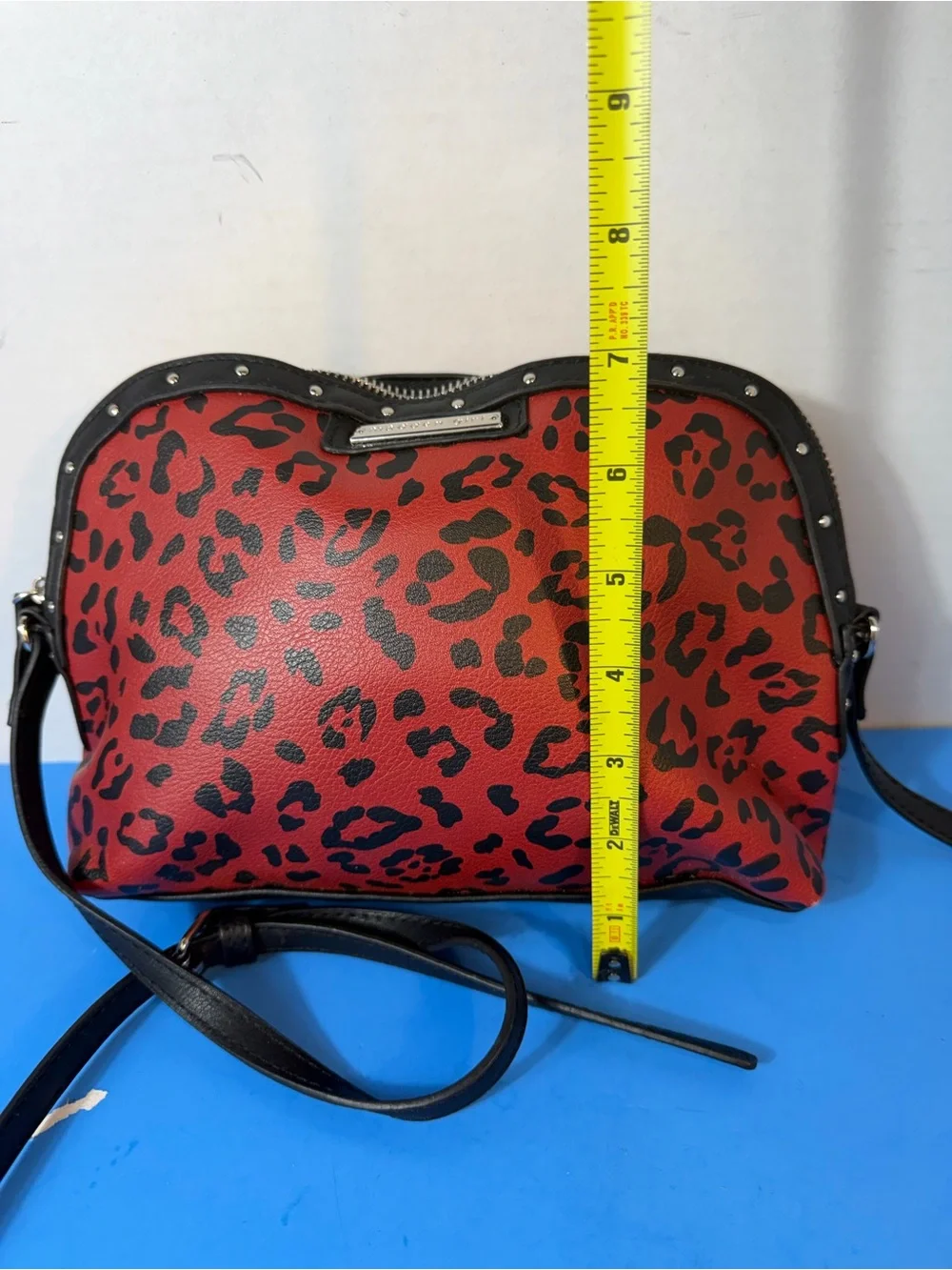 Red Leopard Print Crossbody Bag with Black Trim